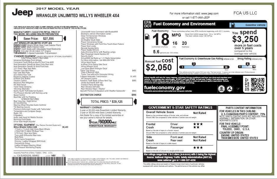 2017 Jeep Wrangler Unlimited Willy Wheeler 4x4