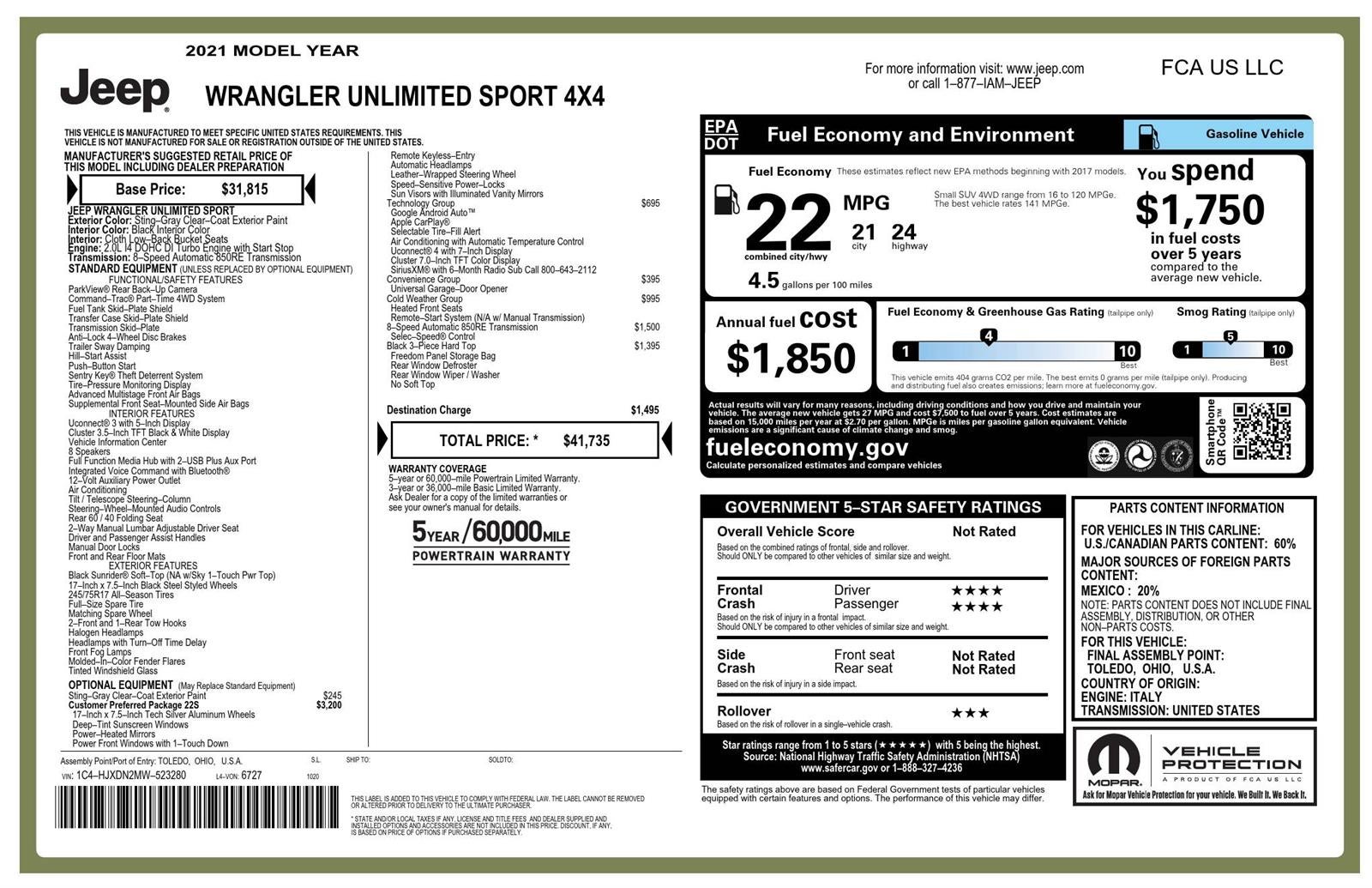 2021 Jeep Wrangler Unlimited Sport S 4x4