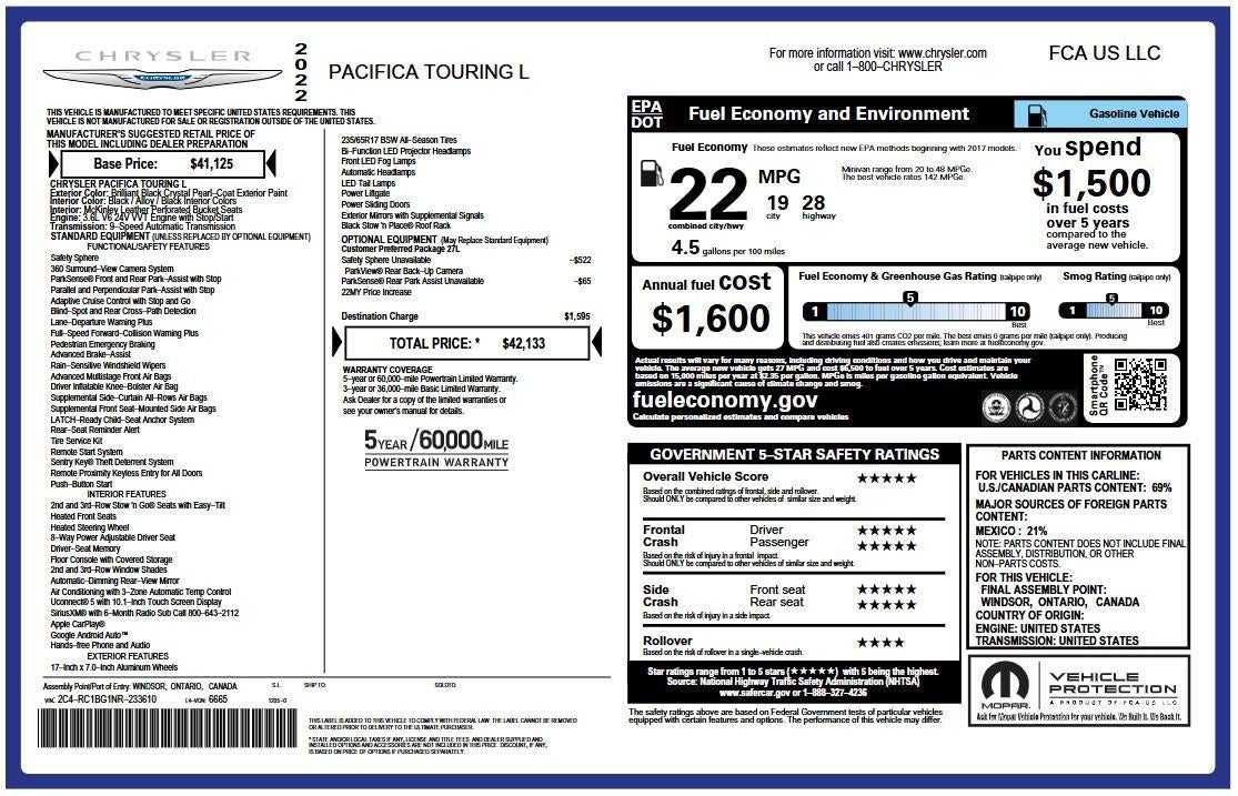 2022 Chrysler Pacifica Touring L